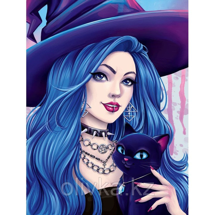 Картина по номерам на холсте с подрамником «Ведьма с котом» 30х40 см - фото 1 - id-p113951969