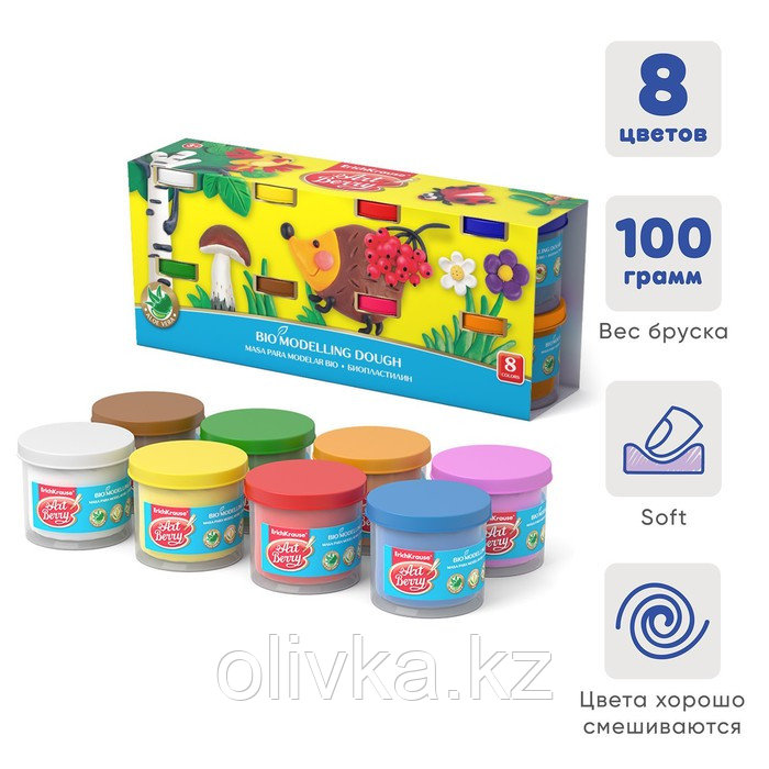 Пластилин на растительной основе, 8 цветов, 800 г, ArtBerry премиум, с Алоэ Вера - фото 1 - id-p113946129