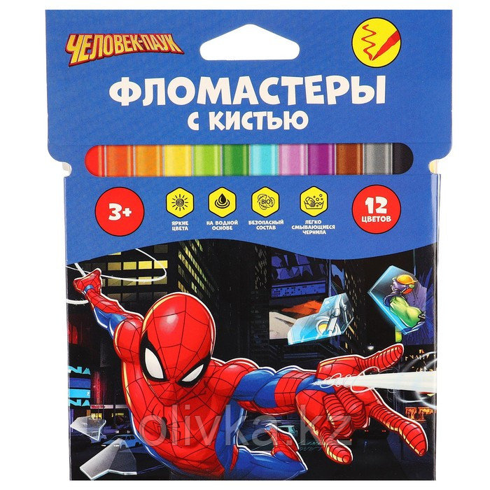 Фломастеры с кистью, 12 цветов, Человек-паук - фото 10 - id-p113960045