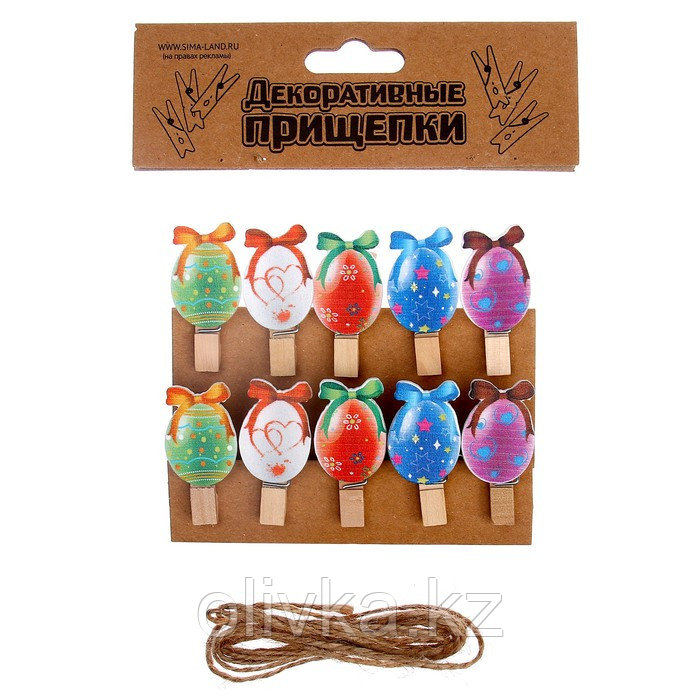Прищепки декоративные с верёвкой для подвеса «Пасхальные яйца» набор 10 шт. - фото 5 - id-p113947316