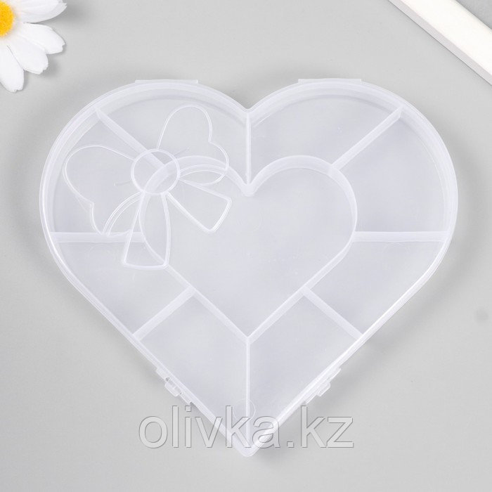 Шкатулка пластик для мелочей "Сердце с бантиком" прозрачная 9 отделений 15,5х14х1,8 см - фото 1 - id-p113955468