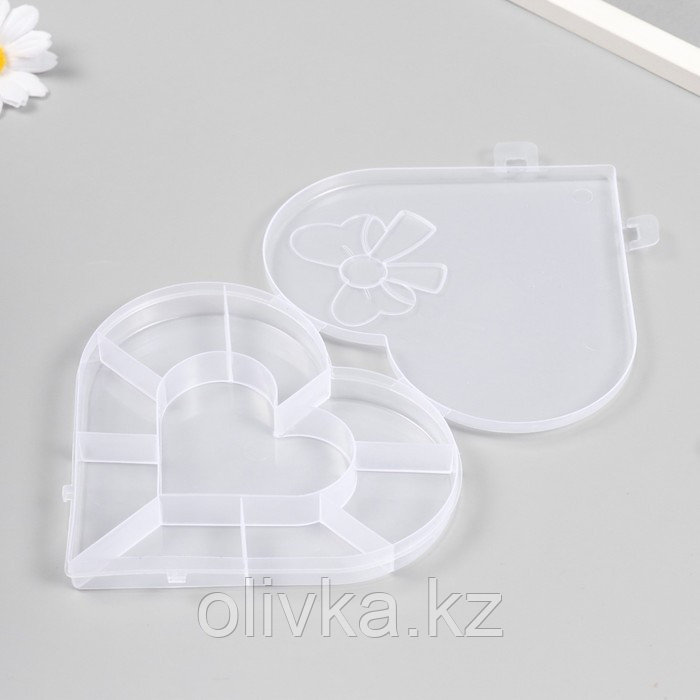 Шкатулка пластик для мелочей "Сердце с бантиком" прозрачная 9 отделений 15,5х14х1,8 см - фото 4 - id-p113955468