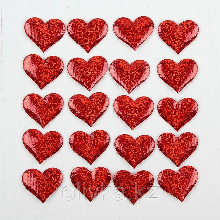 Сердечки декоративные, набор 20 шт., размер 1 шт: 3,5×2,5 см, цвет красный - фото 1 - id-p113947330