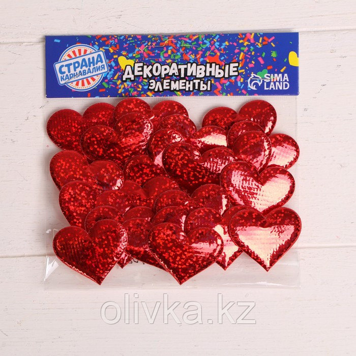 Сердечки декоративные, набор 20 шт., размер 1 шт: 3,5×2,5 см, цвет красный - фото 4 - id-p113947330
