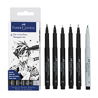 Faber-Castell Pitt Artist Pens Mangaka капиллярлық қалам жинағы 6 дана 0,1/0,3/0,7/2 / қылқалам