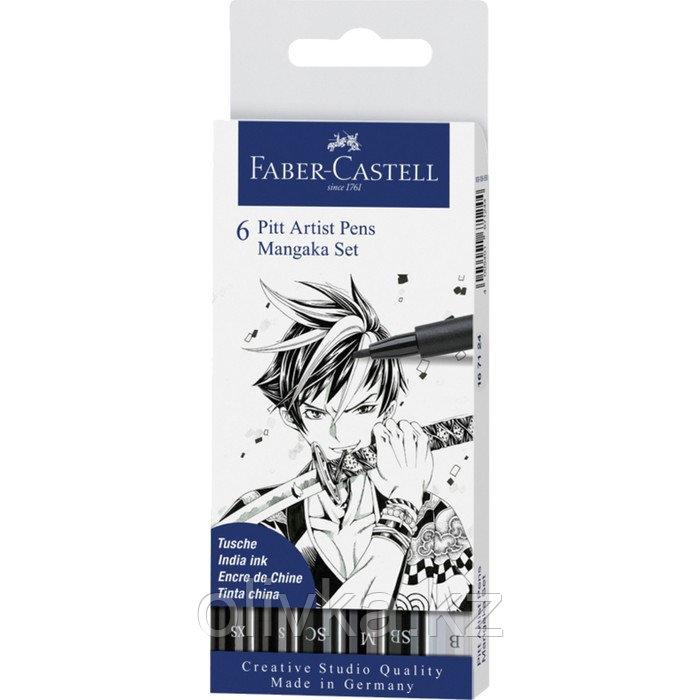 Набор капиллярных ручек Faber-Castell Pitt Artist Pens Mangaka 6 штук 0,1/0,3/0,7/2 /brush - фото 2 - id-p113950395