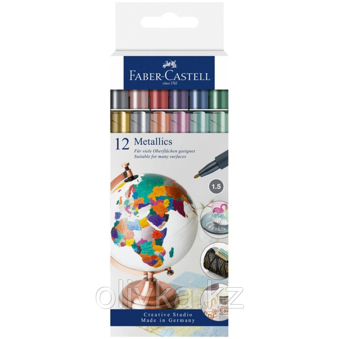 Набор маркеров для декорирования Faber-Castell Metallics, 12 цветов, 1,5 мм, металлик, пулевидные