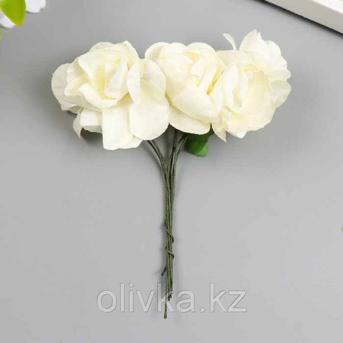 Цветы для декорирования "Чайные розы" 1 букет=6 цветов 9,5 см сливочный - фото 2 - id-p113951840