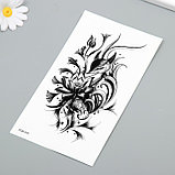 Татуировка на тело чёрная "Девятихвостый лис в цветах" 11,5х21 см, фото 2