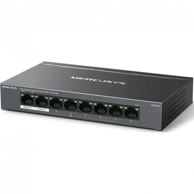 Свич/Хаб Mercusys 8Port MS108GP  10/100/1000Mbit (PoE 65W, до 250м, изоляция портов)