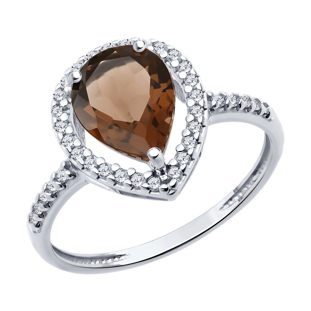 Кольцо из серебра с раухтопазом и фианитами Diamant 94-310-02047-2 серебро с родием