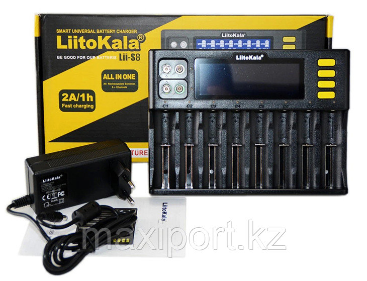 Зарядное устройство LiitoKala для одновременной зарядки 8 аккумуляторов 18500, 18650 26650, 21700, 22650 и т.д
