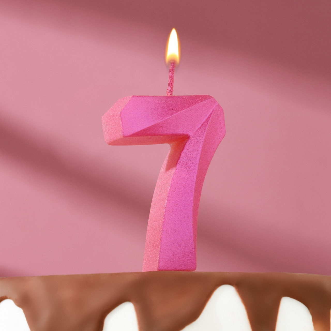 Свеча в торт "Грань", цифра "7", розовый металлик, 6,5 см 6536346, фото 1