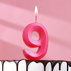 Свеча в торт "Грань", цифра "9", розовый металлик, 6,5 см 6536348