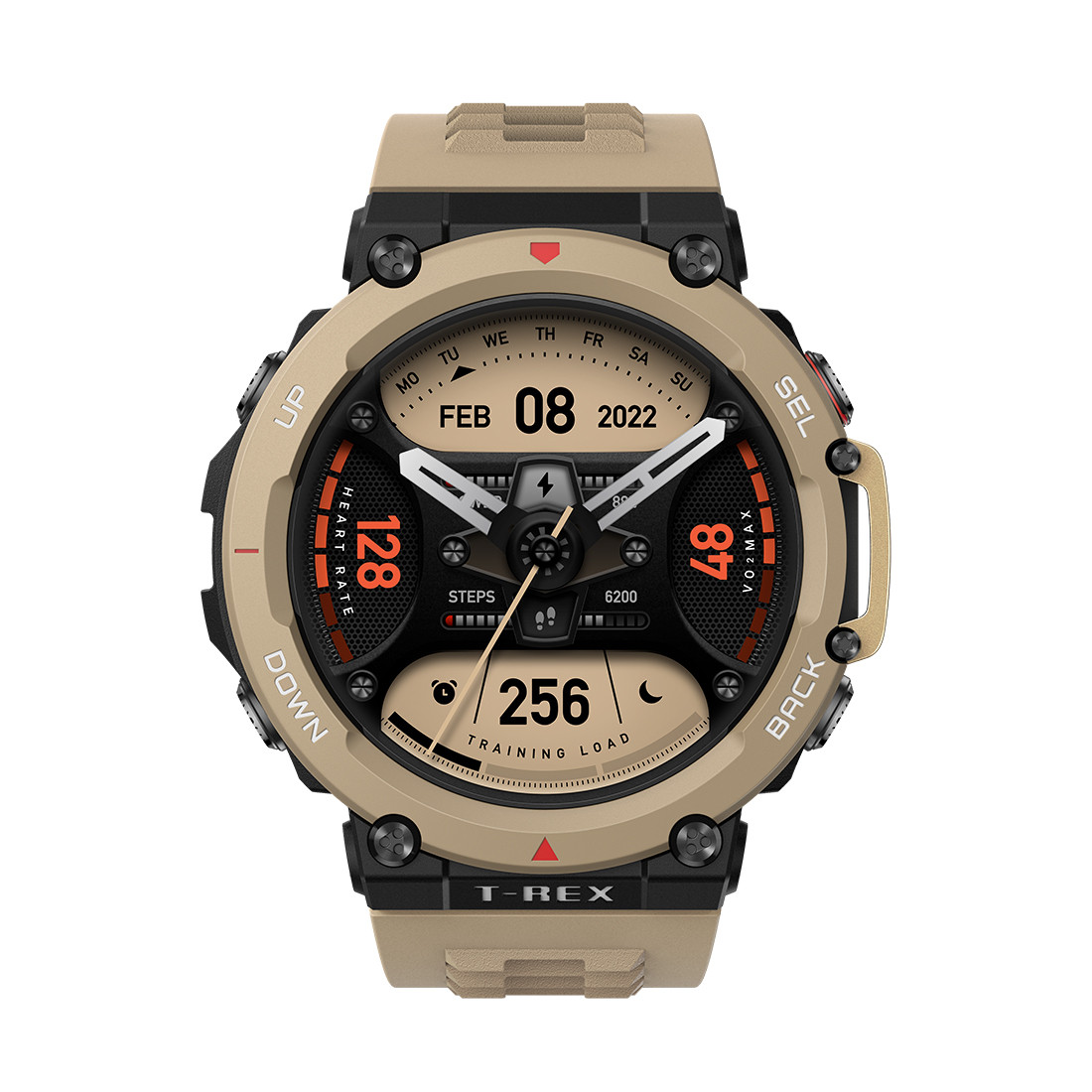 Смарт-часы военного стандарта, GPS, AMOLED, водонепроницаемые Amazfit T-Rex 2 A2170, цвет Desert Khaki - фото 2 - id-p113991002