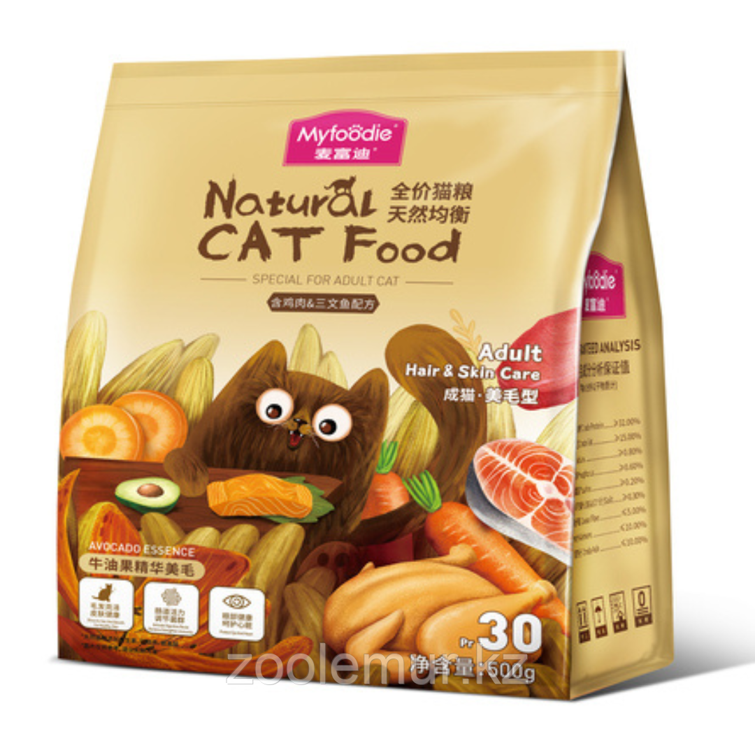 MyFoodie Natural CAT Food GF Hair Care Сухой корм для кошек уход за шерстью, курица, лосось, 0,5 кг