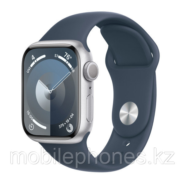 Смарт-часы Apple Watch Series 9 GPS 41mm Silver Aluminium Case with Storm Blue Sport Band - фото 2 - id-p113999195