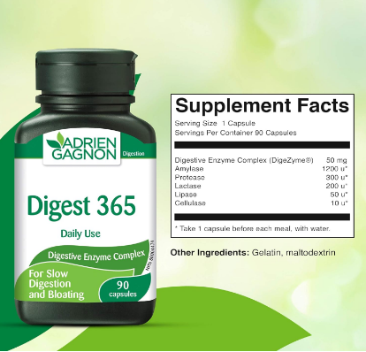 ADRIEN GAGNON - Комплекс натуральных пищеварительных ферментов Digest 365, 90 капсул - фото 2 - id-p114000586