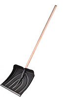 Лопата снегоуборочная, пластмассовая, с накладкой, деревянный черенок, 380х365мм, (шт.)