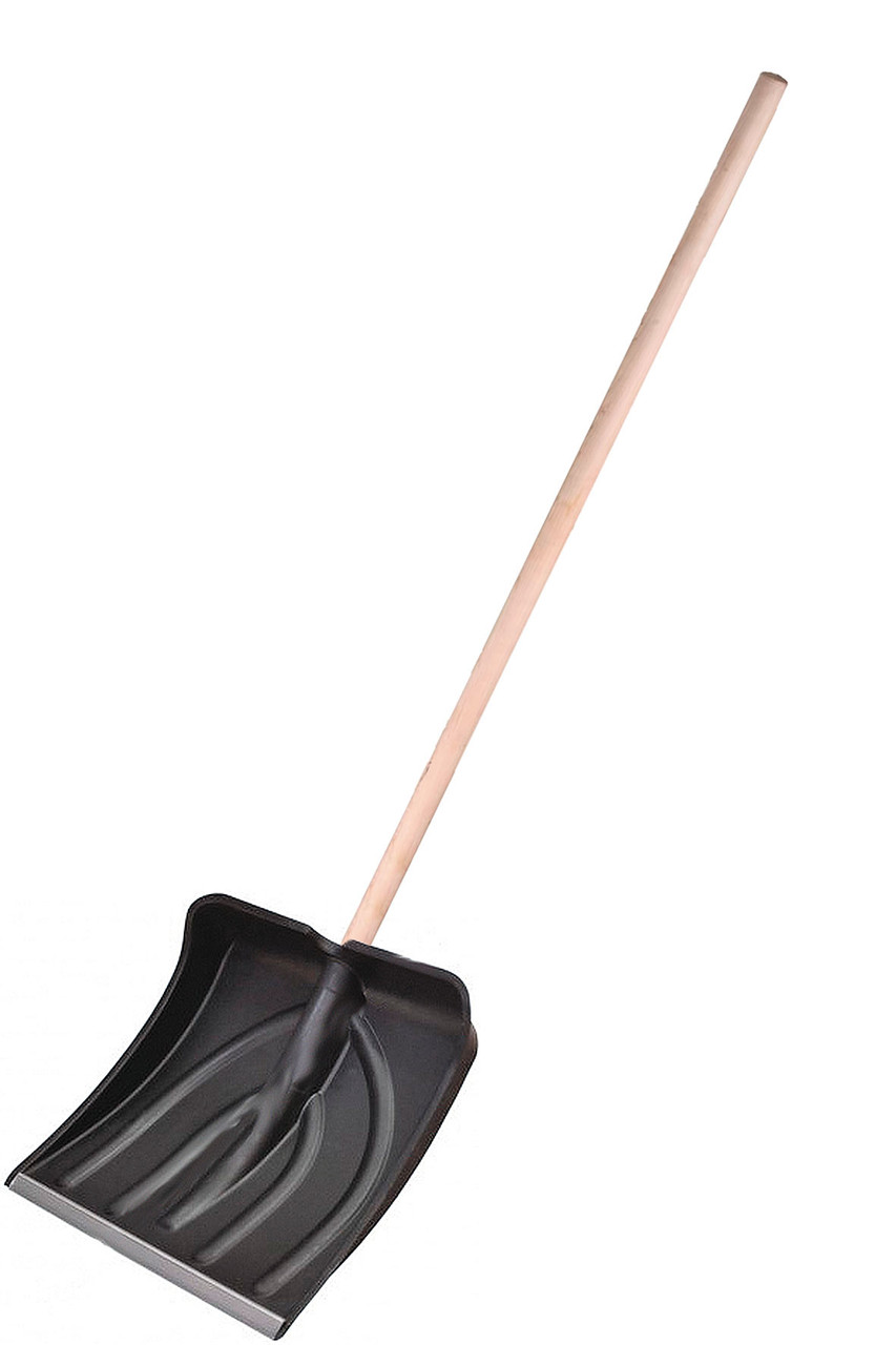 Лопата снегоуборочная, пластиковая,с алюминиевой планкой, деревянный черенок, 350х350мм , (шт.) - фото 1 - id-p114014117