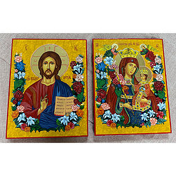Венчальная пара икон с Богородицей "Неувядаемый Цвет" ручной работы