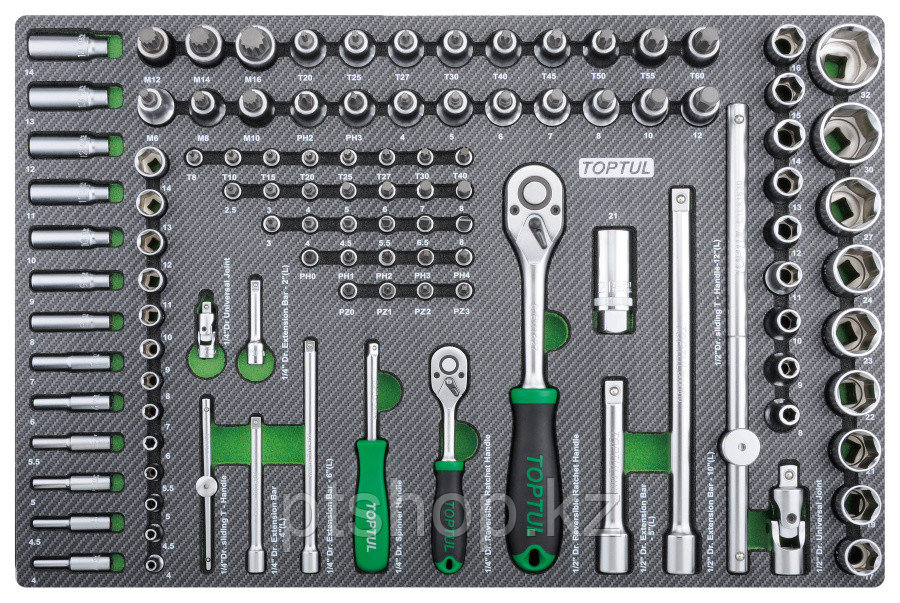 Набор головок и аксессуаров 1/4" и 1/2" 6-гр., 111 предметов в мягком ложементе TOPTUL GEDB117 - фото 1 - id-p114025503