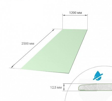 Гипсокартон стеновой потолочный влагостойкий 2500*1200мм Гипсокартон влагостойкий 12.5мм, фото 2