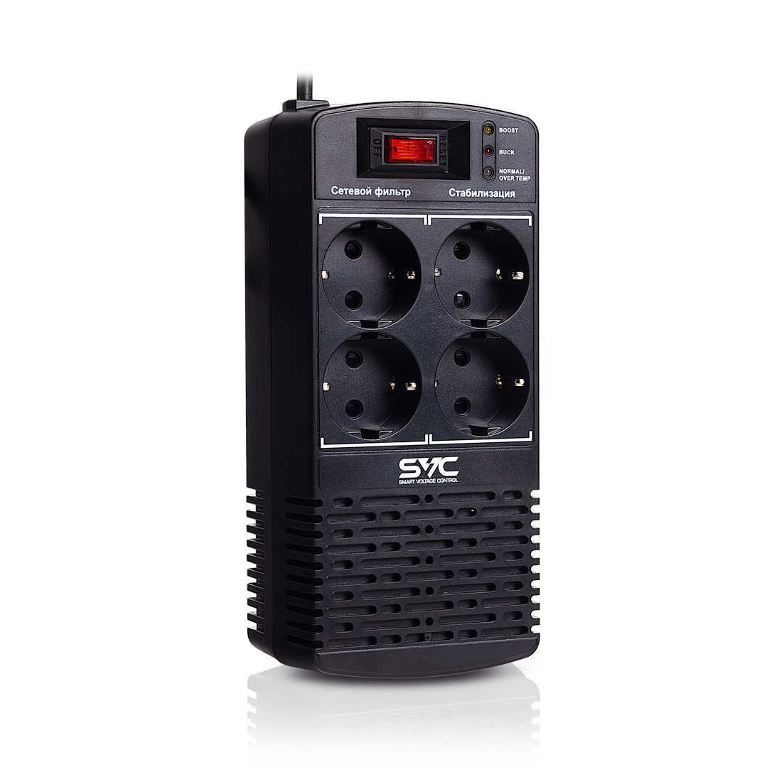 SVC AVR-600-L стабилизатор напряжения, 600ВА/300Вт, 4 вых., 1.2 м., Чёрный