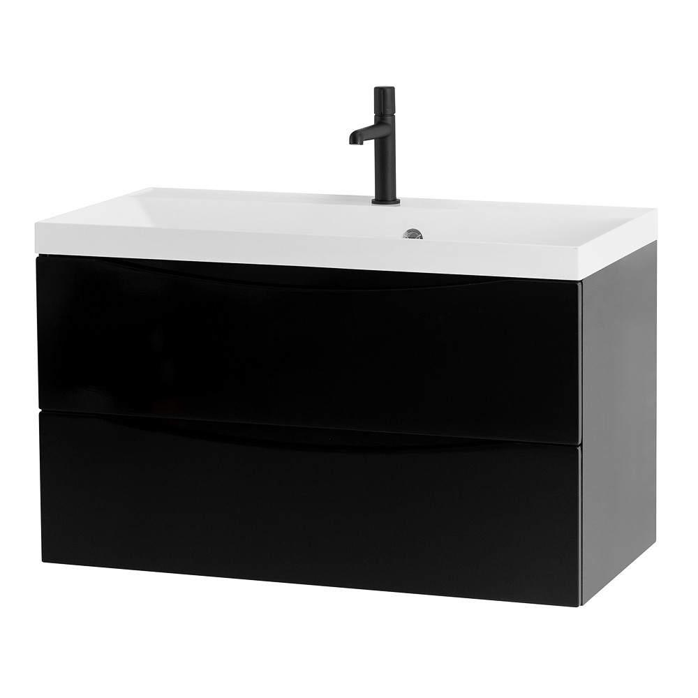 Тумба подвесная BelBagno MARINO с белой раковиной. Цвет: Nero Lucido.