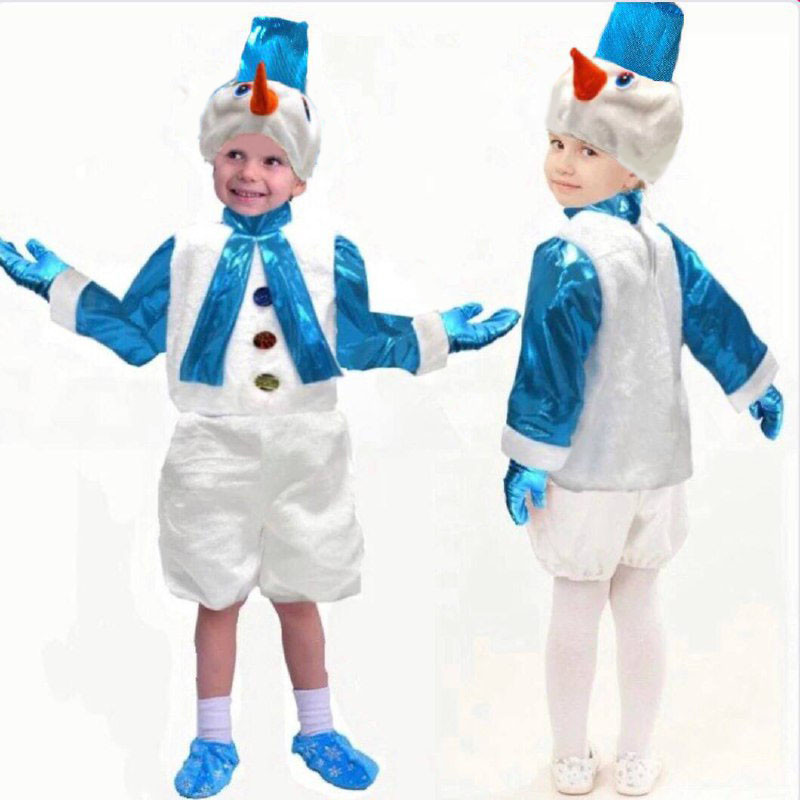 Костюм детский карнавальный меховой Снеговик в блестящей шляпе синий - фото 1 - id-p114034487