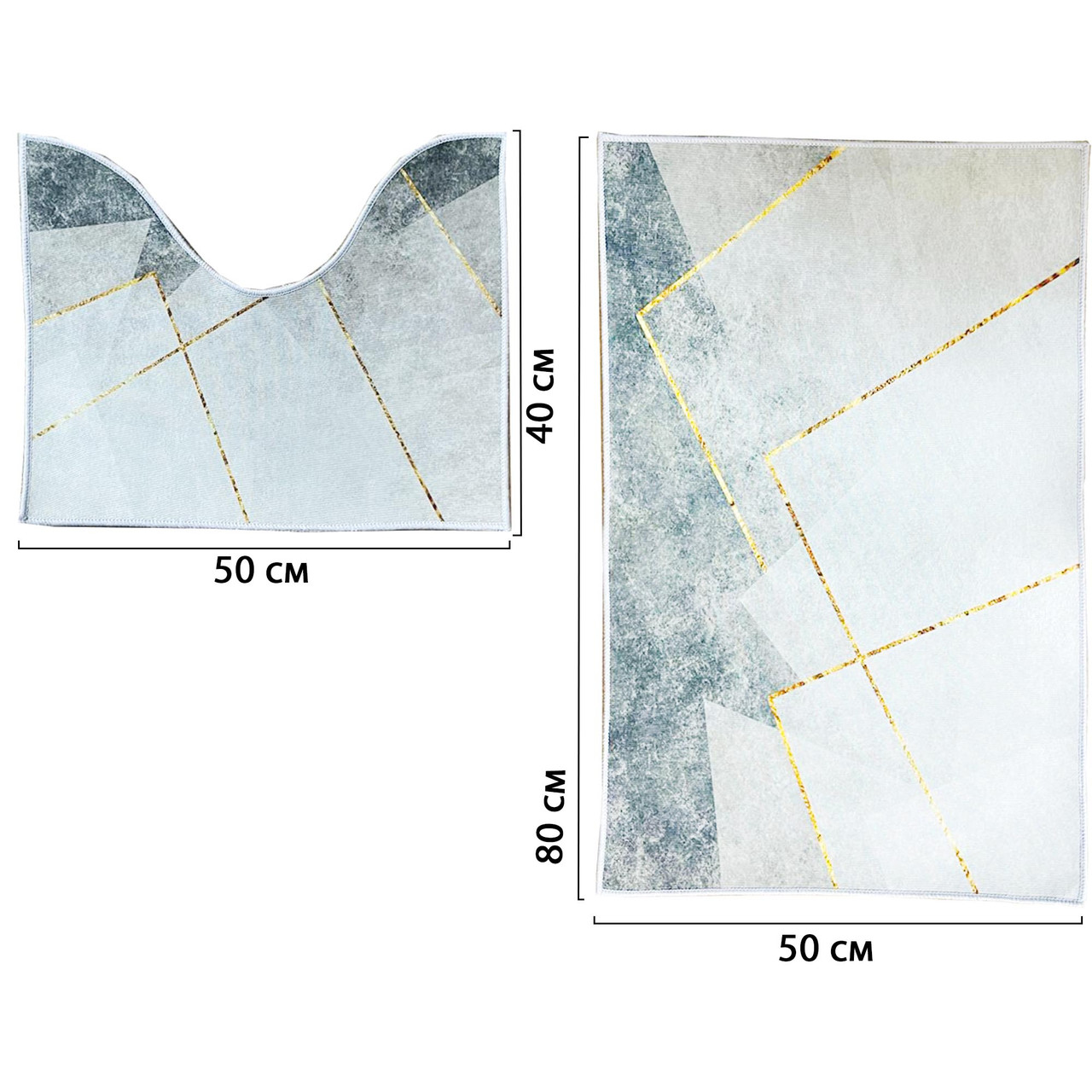 Коврик для ванной двойка 80*50 см 50*40 см серый с золотыми полосами - фото 2 - id-p114034577