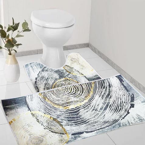 Коврик для ванной двойка 80*50 см 50*40 см серый с золотыми спиралями - фото 1 - id-p114035520
