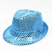 Шляпа карнавальная с пайетками Трилби (голубая) размер 58