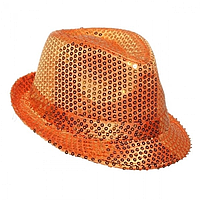 Шляпа карнавальная с пайетками Трилби (оранжевая) размер 58