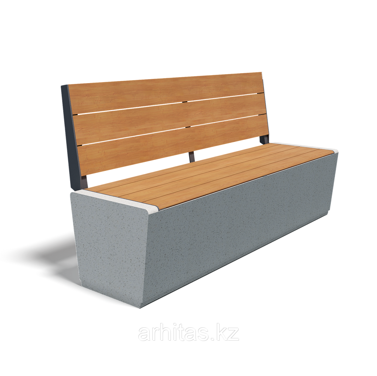 Скамейка из композитного мраморного камня Архитас c деревянным настилом Onda bench two