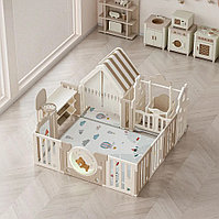 Манеж UNIX Kids DeLuxe House&Storage Camel, 150 x 180 см, с игровым домиком, баскетбольной стойкой, доской для
