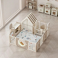 Манеж UNIX Kids DeLuxe House&Storage Camel 180 x 200 см, с игровым домиком, баскетбольной стойкой, доской для