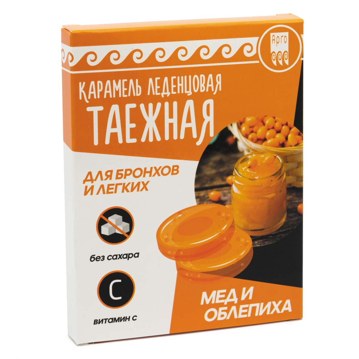 Карамель леденцовая «Таежная» для бронхов и легких, мед и облепиха, 32,5 г