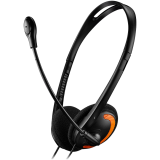 Наушники с микрофоном для ПК Canyon HS-01, регулируемая головная повязка, длина кабеля 1.8м, черно-оранжевые,