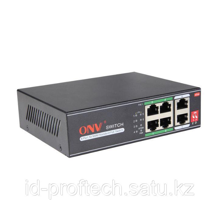 Коммутатор PoE 4-портовый ONV-H1064PLD long distance 4 порта 10-100Mbps PoE802.3at-af (max 30W на порт), +2 - фото 1 - id-p114111333