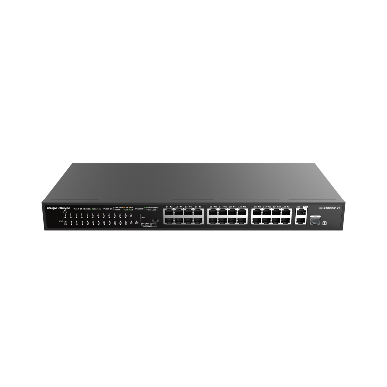 Коммутатор Reyee RG-ES126S-P V2 неуправляемый 24*10/100 PoE 1Gb+1Gb/SFP Uplink PoE 370W, фото 1