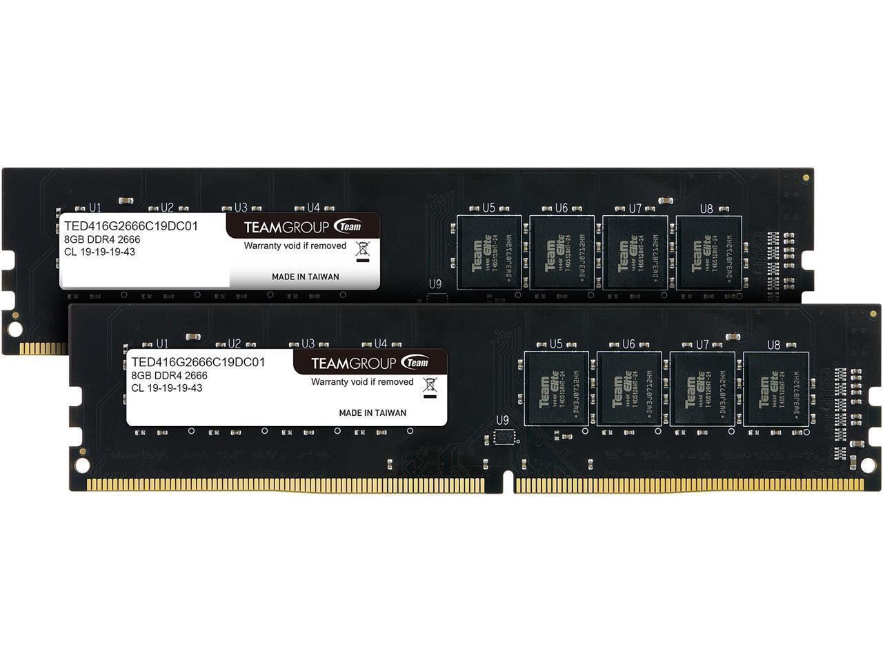 Оперативная память 16Gb Kit (2x8Gb) 2666MHz DDR4 Team Group ELITE PC4-21300 CL19 TED416G2666C19DC01 - фото 1 - id-p114119251