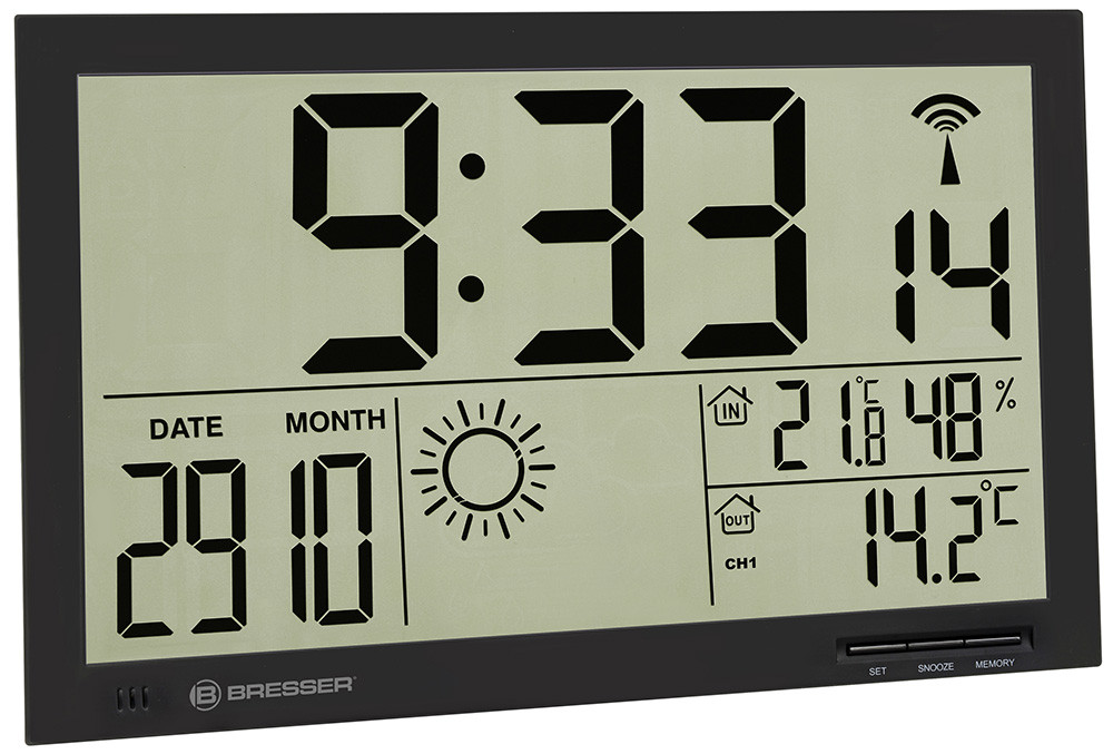 Метеостанция (настенные часы) Bresser MyTime Jumbo LCD, черная - фото 1 - id-p114110145
