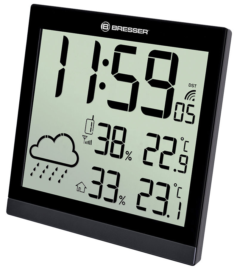 Метеостанция (настенные часы) Bresser TemeoTrend JC LCD с радиоуправлением, черная - фото 1 - id-p114110146