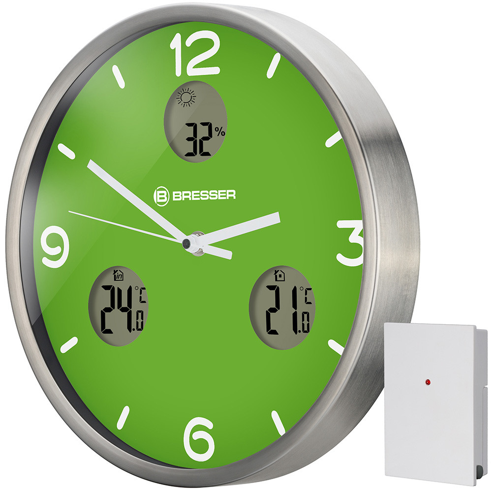 Часы настенные Bresser MyTime io NX Thermo/Hygro, 30 см, зеленые, фото 1