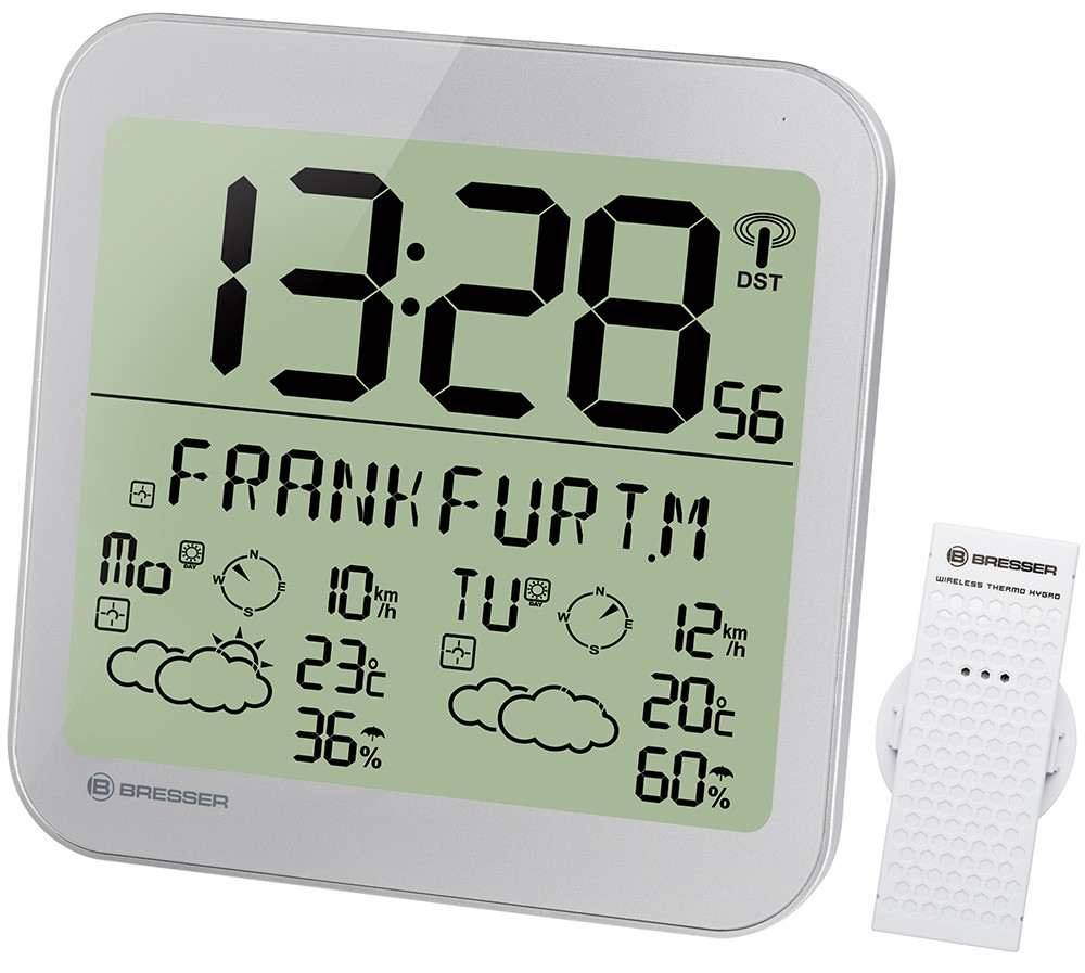 Часы настенные Bresser MyTime Meteotime LCD, серебристые, фото 1