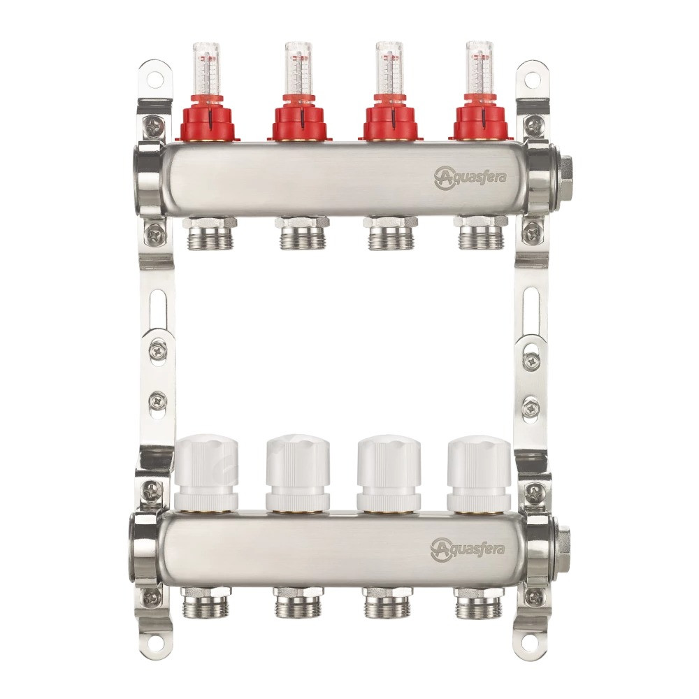 Коллектор для теплого пола, нержавеющая сталь ДУ 25, ВР 1" x 6 контура ...