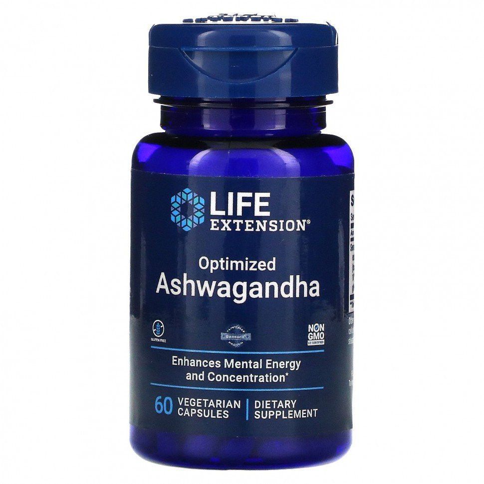 Life Extension, оптимизированный экстракт ашваганды, 60 вегетарианских капсул