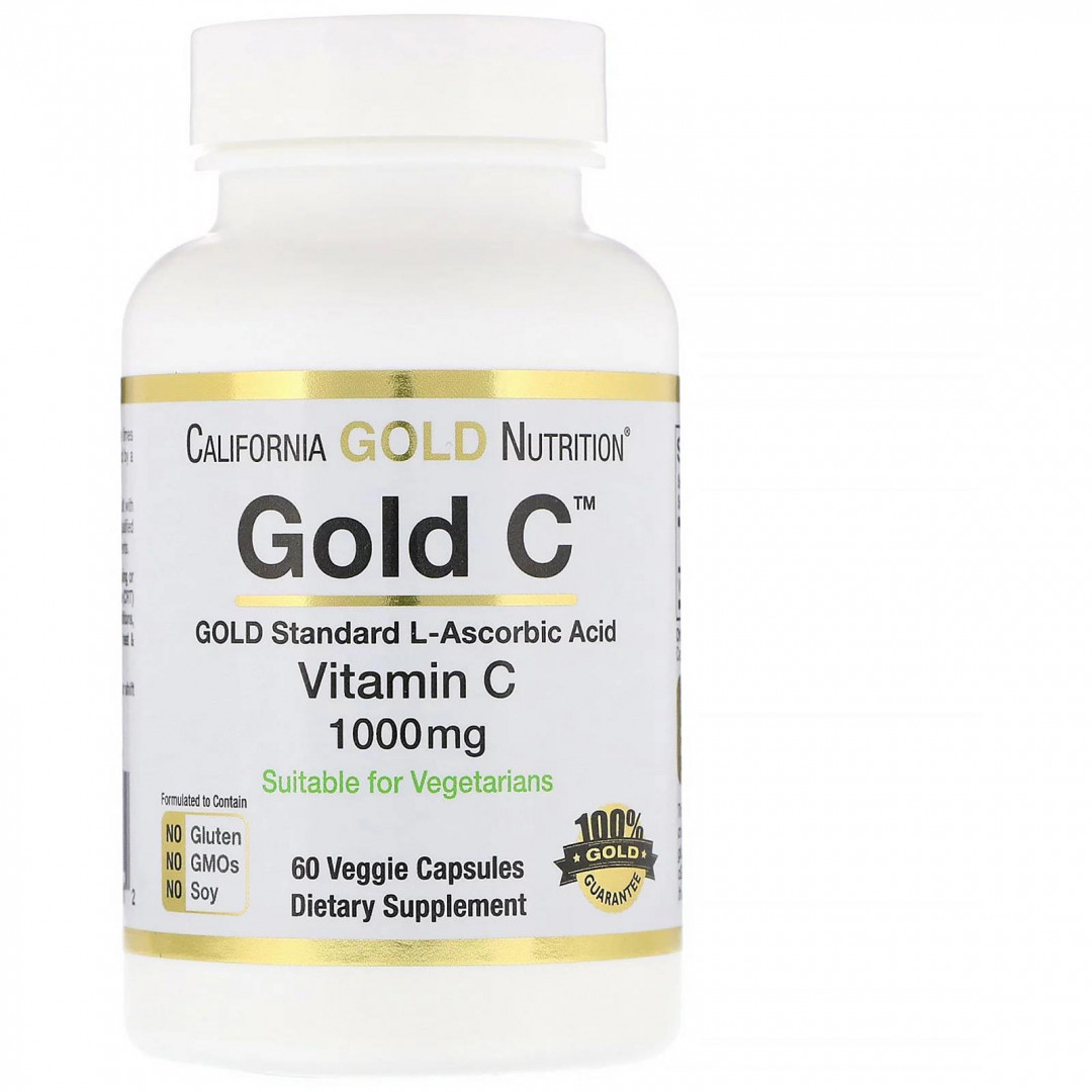 California Gold Nutrition, Gold C, Витамин C, 1000 мг, 60 вегетарианских капсул - фото 1 - id-p114120840