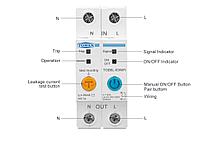 Автомат защиты/реле Wi-Fi на 220В/63А 2P УЗО, включения/выключения, таймер, счетчик потребления